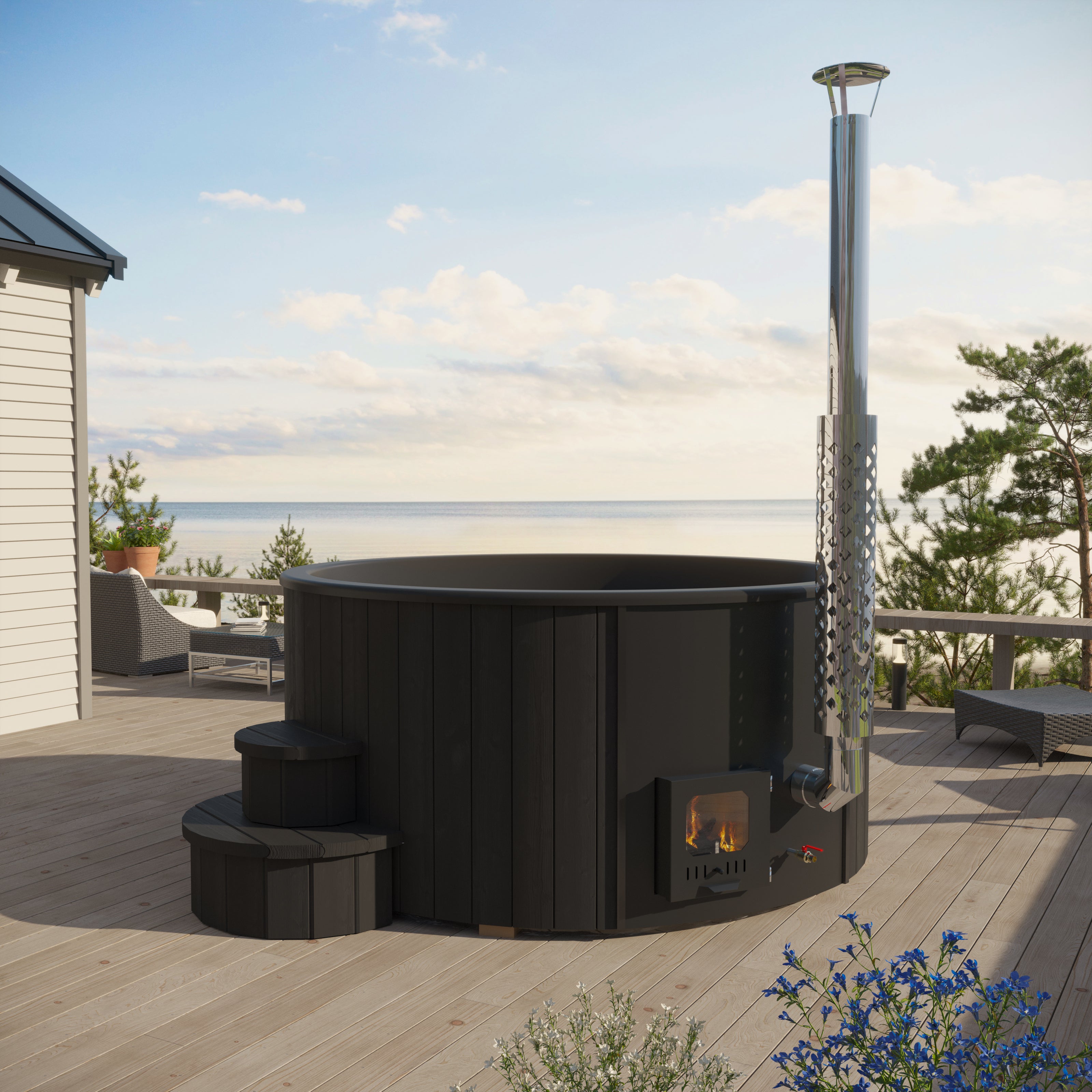 SaunaLife Model S4B Soak-Series Home Wood-Burning Hot Tub, Black, Up to 6 Persons