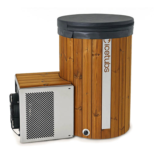 Icetubs IceBarrel Cold Plunge, with Black Faux Leather Vinyl Cover