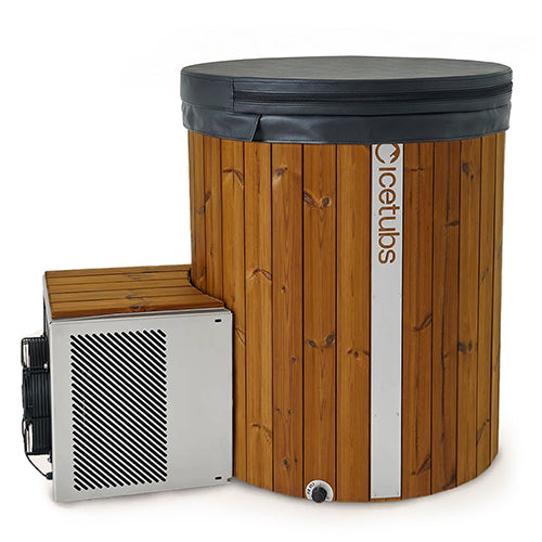 Icetubs IceBarrel XL Cold Plunge with Stairs, with Black Faux Leather Vinyl Cover