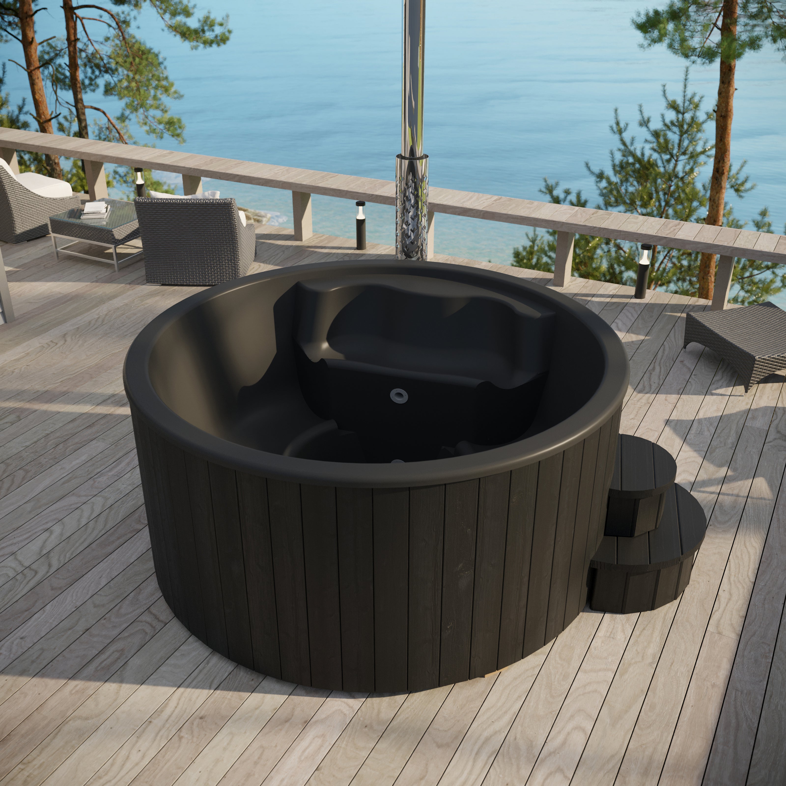 SaunaLife Model S4B Soak-Series Home Wood-Burning Hot Tub, Black, Up to 6 Persons