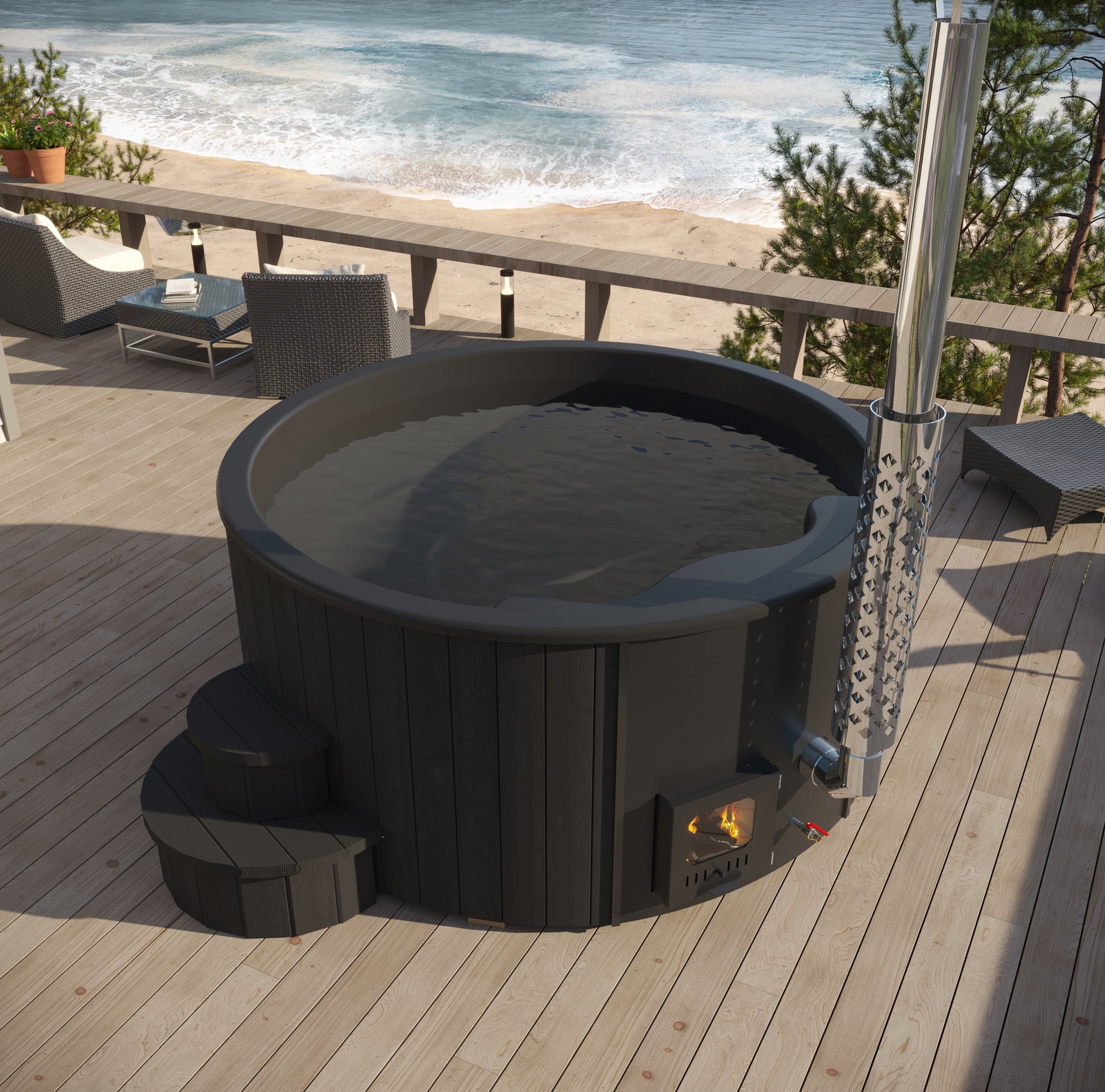 SaunaLife Model S4B Soak-Series Home Wood-Burning Hot Tub, Black, Up to 6 Persons